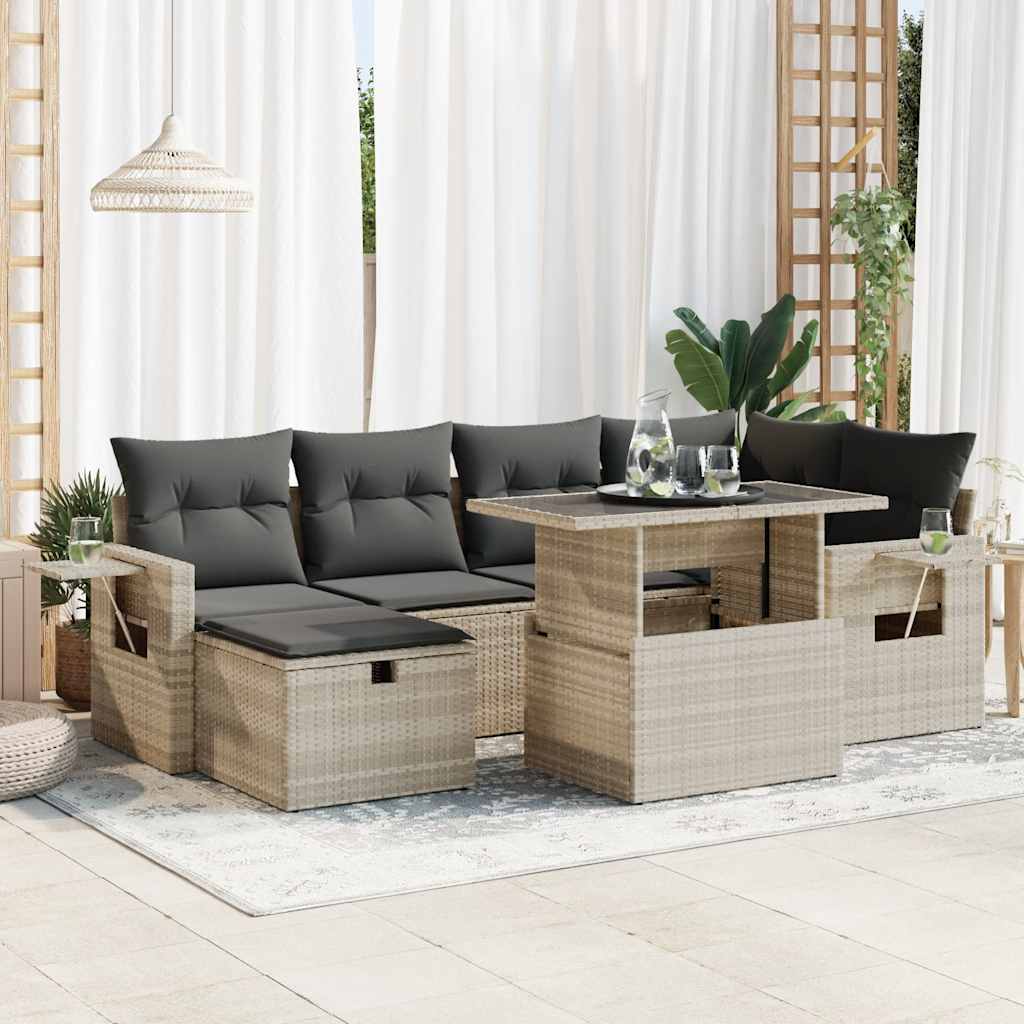 7-delige Loungeset met kussens poly rattan lichtgrijs is nu te koop bij PeponiXL, paradijselijk wonen!