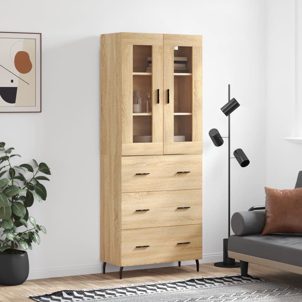 Hoge kast 69,5x34x180 cm bewerkt hout sonoma eikenkleurig is nu te koop bij PeponiXL, paradijselijk wonen!