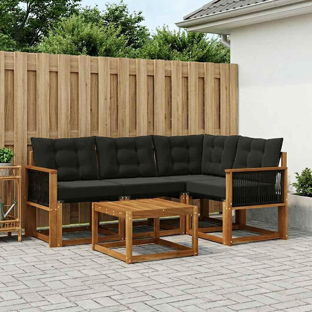 Buiten bankenset met kussen 5 pcs Naturel en Zwart is nu te koop bij PeponiXL, paradijselijk wonen!