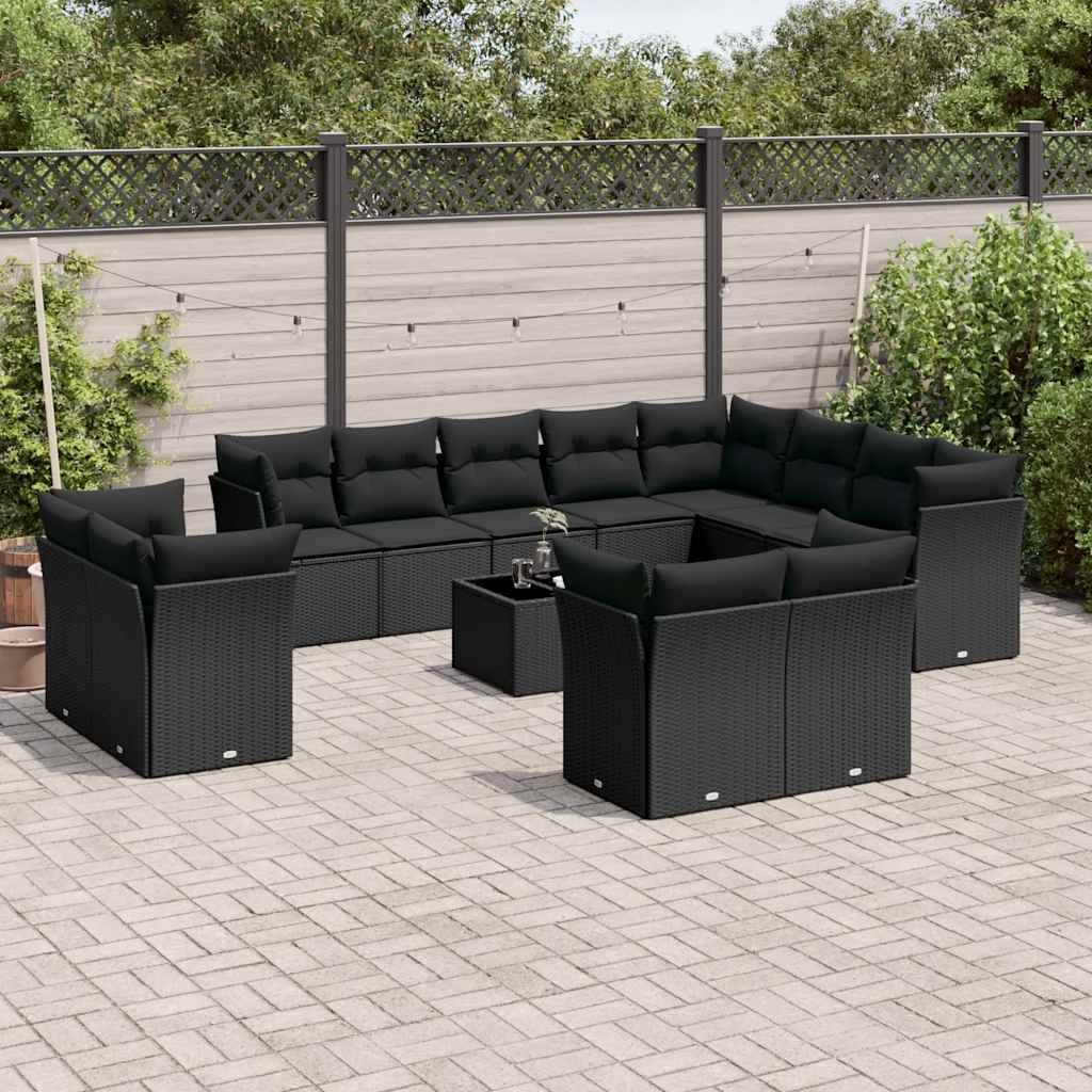 13-delige Loungeset met kussens poly rattan zwart is nu te koop bij PeponiXL, paradijselijk wonen!