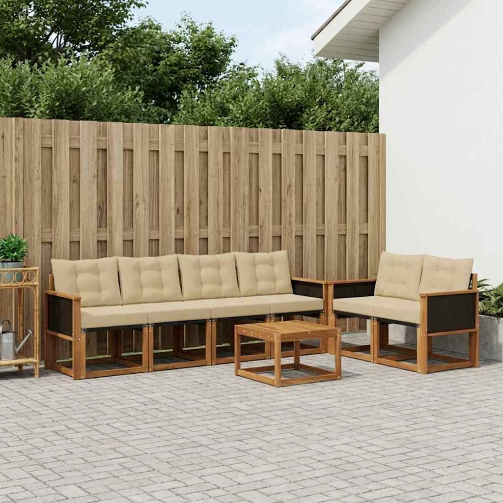 Buiten bankenset met kussen 7 pcs Natuurlijk en Beige is nu te koop bij PeponiXL, paradijselijk wonen!
