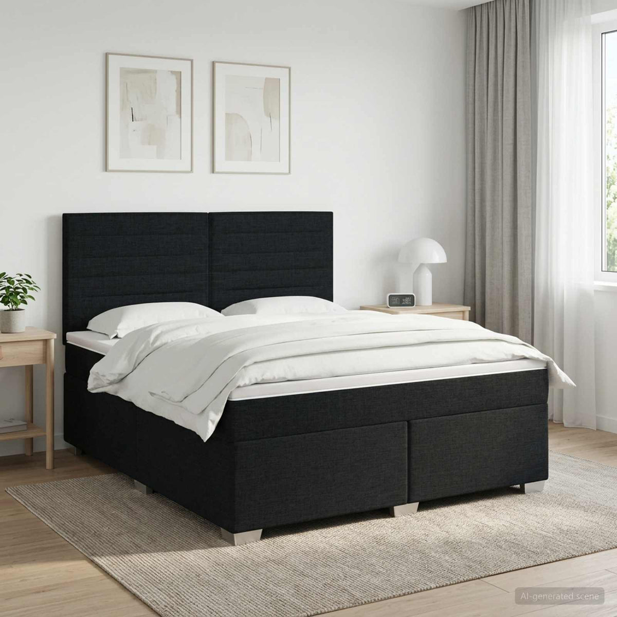 Boxspringbed met matras met hoofdeinde Zwart 160 x 200 cm Stof is nu te koop bij PeponiXL, paradijselijk wonen!