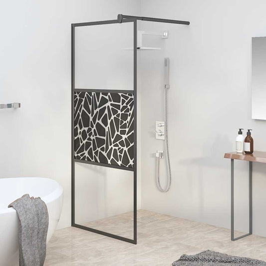 Inloopdouchewand met stenenmotief 80x195 cm ESG-glas zwart is nu te koop bij PeponiXL, paradijselijk wonen!
