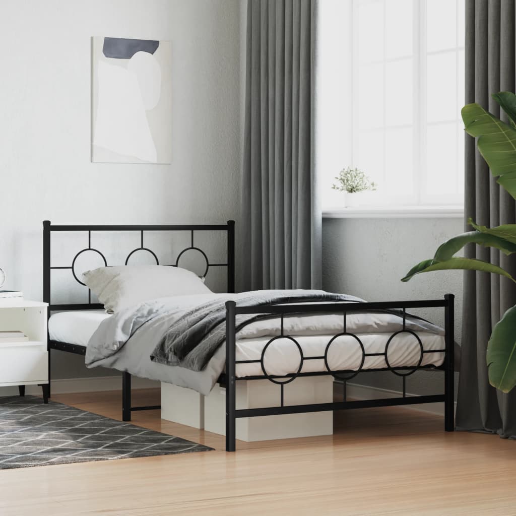Bedframe met hoofd- en voeteneinde metaal zwart 107x203 cm is nu te koop bij PeponiXL, paradijselijk wonen!
