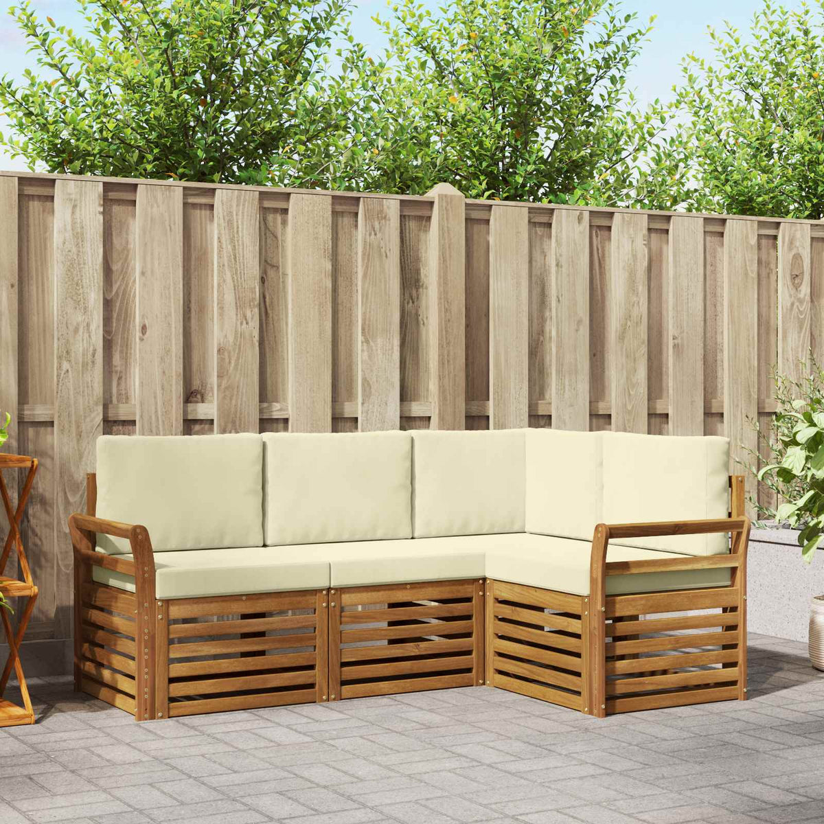 Sofa-Sets 4 pcs Natuurlijk en Crème Massief Acaciahout is nu te koop bij PeponiXL, paradijselijk wonen!