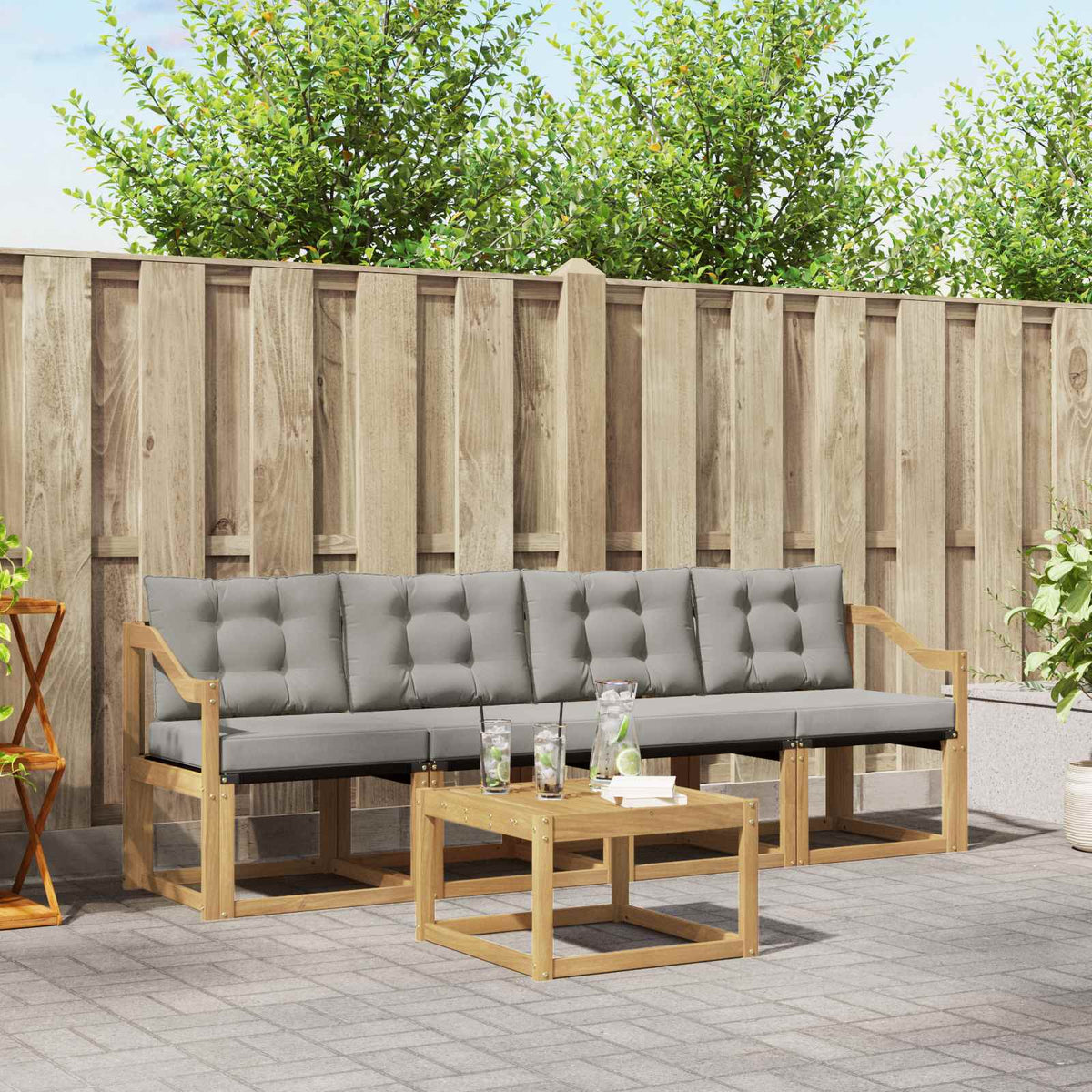 Buiten bankenset met kussen 5 pcs Wit en Lichtgrijs is nu te koop bij PeponiXL, paradijselijk wonen!