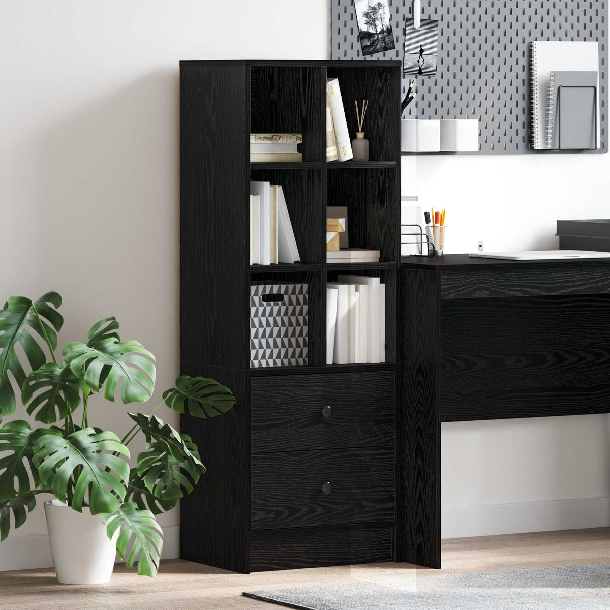 Hoge kast met lade Zwart Eiken 45,5 x 34 x 127 cm is nu te koop bij PeponiXL, paradijselijk wonen!
