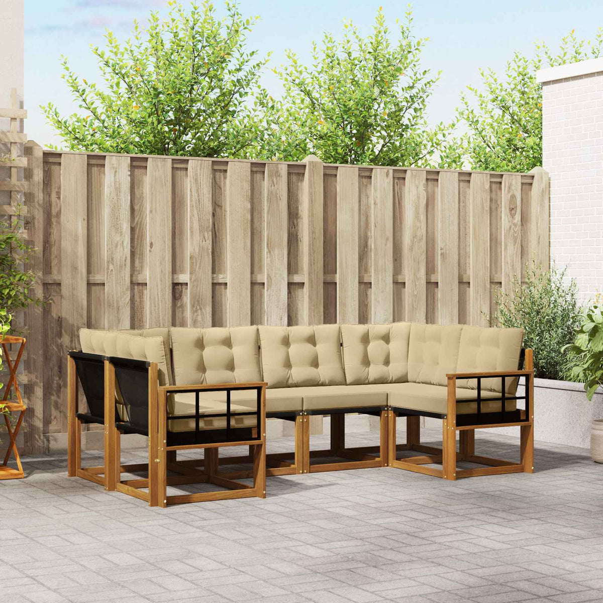 Buiten bankenset met kussen 6 pcs Natuurlijk en Beige is nu te koop bij PeponiXL, paradijselijk wonen!