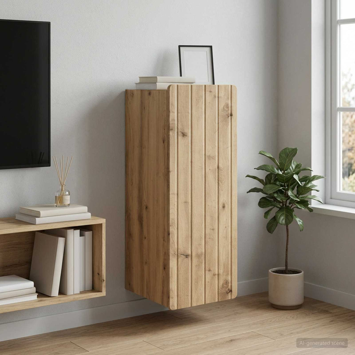 Wandkast 33 x 34,5 x 94 cm Bewerkt hout Artisanaal eiken is nu te koop bij PeponiXL, paradijselijk wonen!