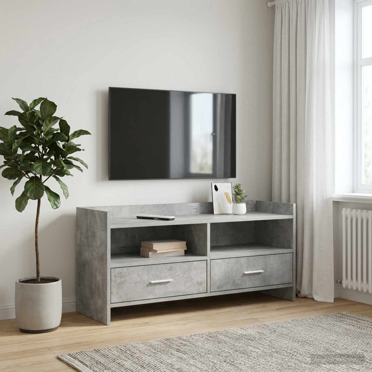 TV-kast 100 x 33 x 47 cm Betongrijs Bewerkt hout is nu te koop bij PeponiXL, paradijselijk wonen!