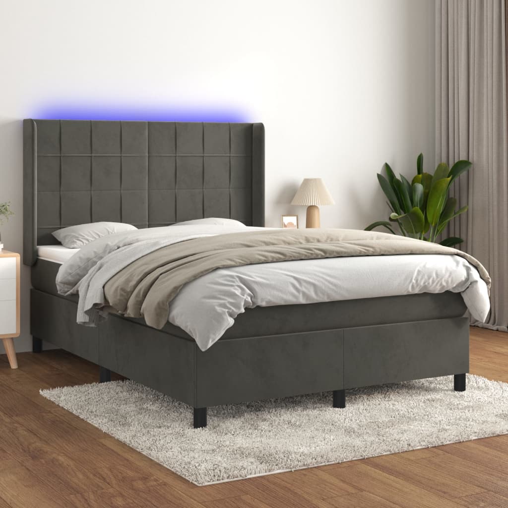 Boxspring met matras en LED fluweel donkergrijs 140x200 cm is nu te koop bij PeponiXL, paradijselijk wonen!