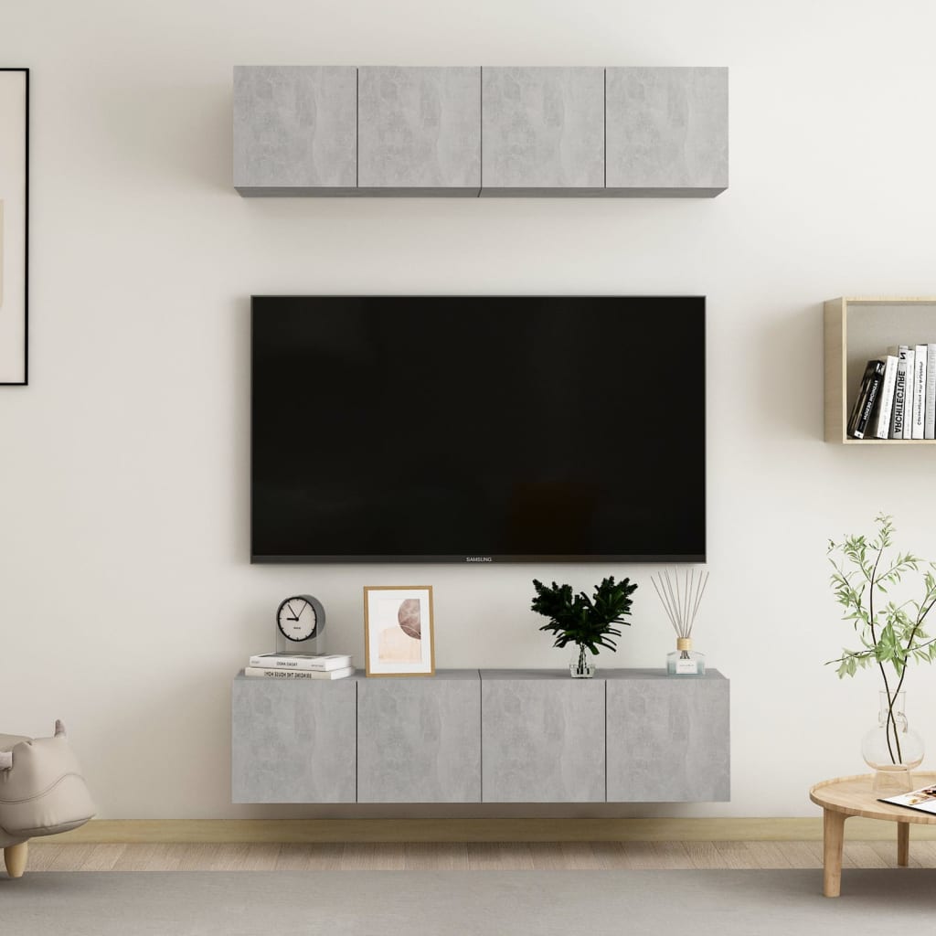 Tv-meubelen 4 st 60x30x30 cm bewerkt hout betongrijs is nu te koop bij PeponiXL, paradijselijk wonen!