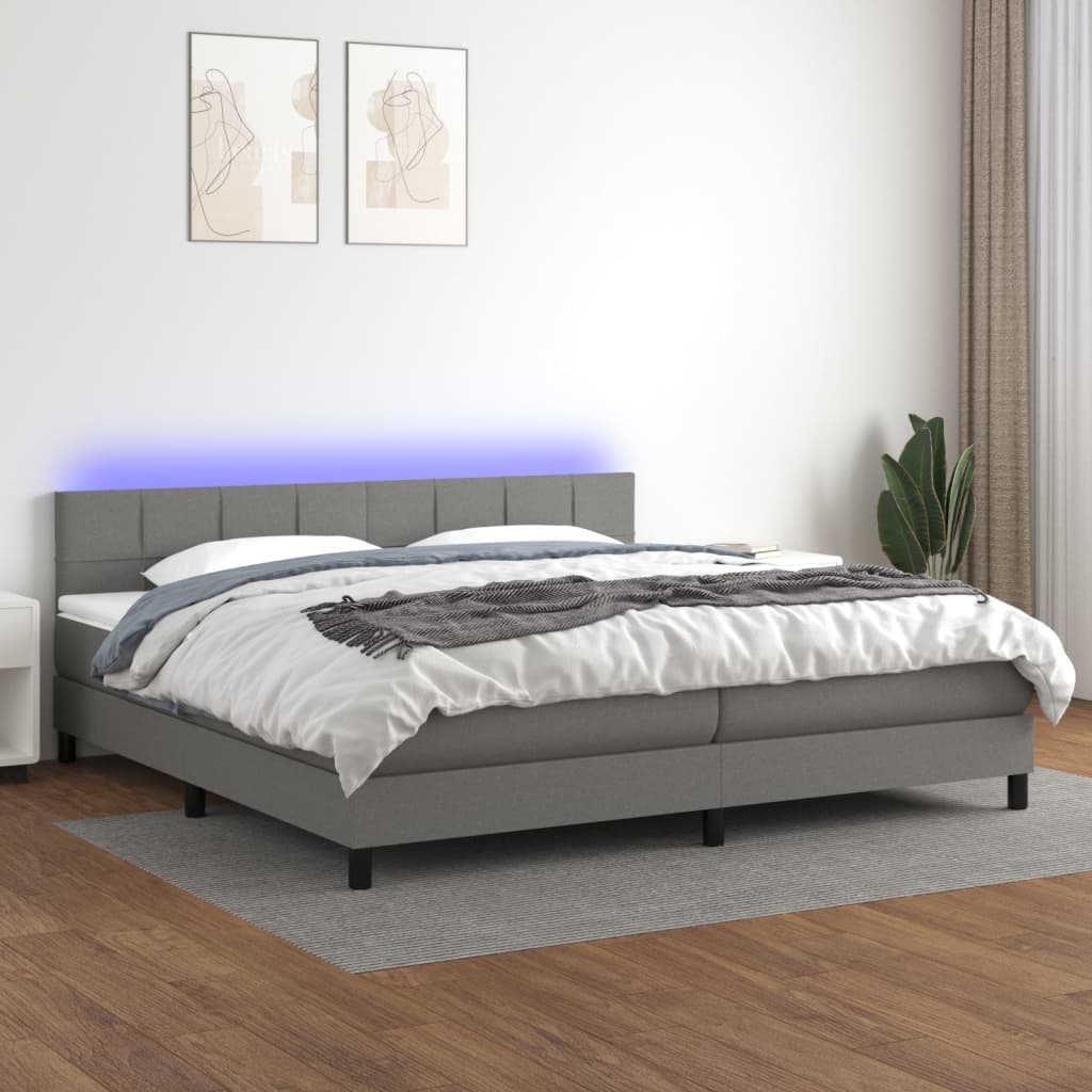 Boxspring met matras en LED stof donkergrijs 200x200 cm is nu te koop bij PeponiXL, paradijselijk wonen!
