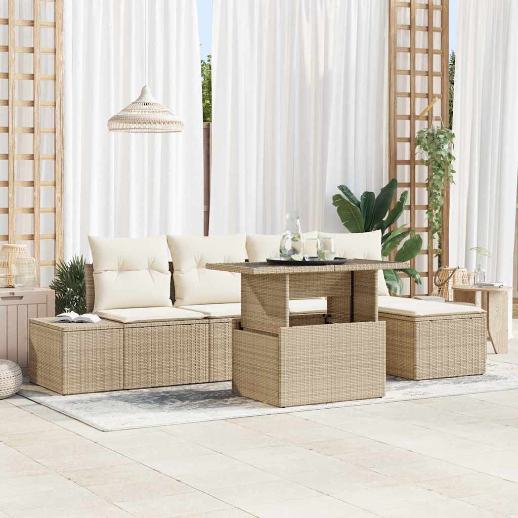 Tuin Sofa Set met kussen 6 pcs Beige en Crème poly rattan is nu te koop bij PeponiXL, paradijselijk wonen!