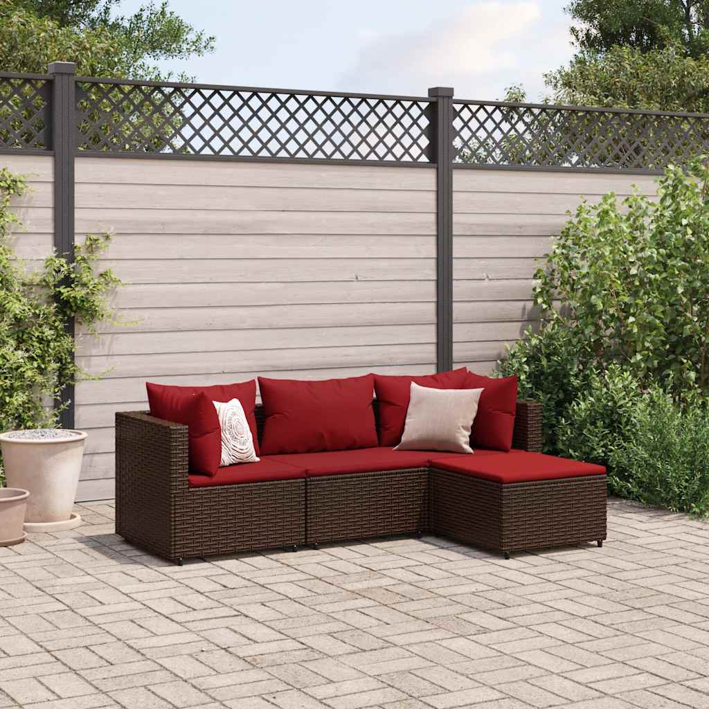 4-delige Loungeset met kussens poly rattan bruin is nu te koop bij PeponiXL, paradijselijk wonen!