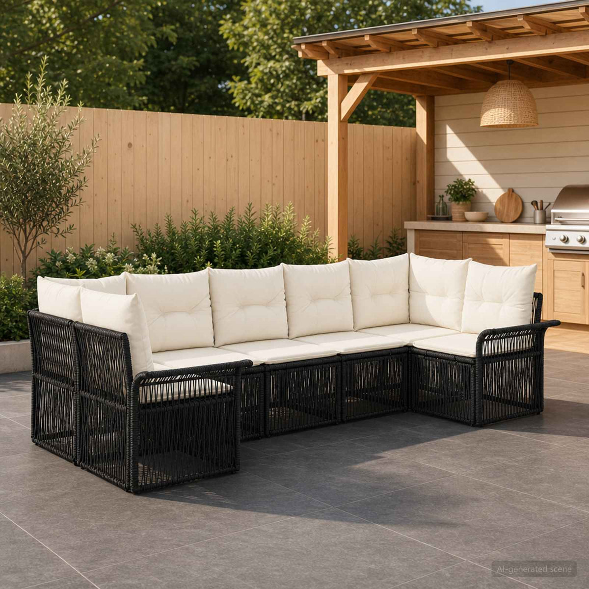 Tuinbankenset 7 st 7-Aantal zitplaatsen Zwart poly rattan is nu te koop bij PeponiXL, paradijselijk wonen!