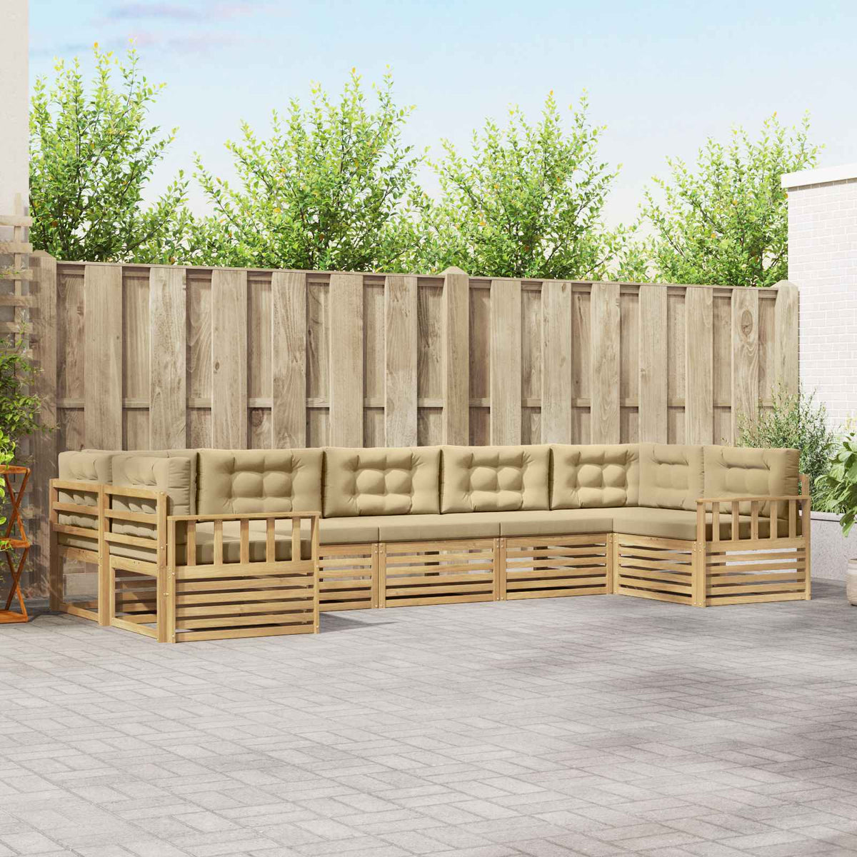 Buiten bankenset met kussen 7 pcs Wit en Beige is nu te koop bij PeponiXL, paradijselijk wonen!