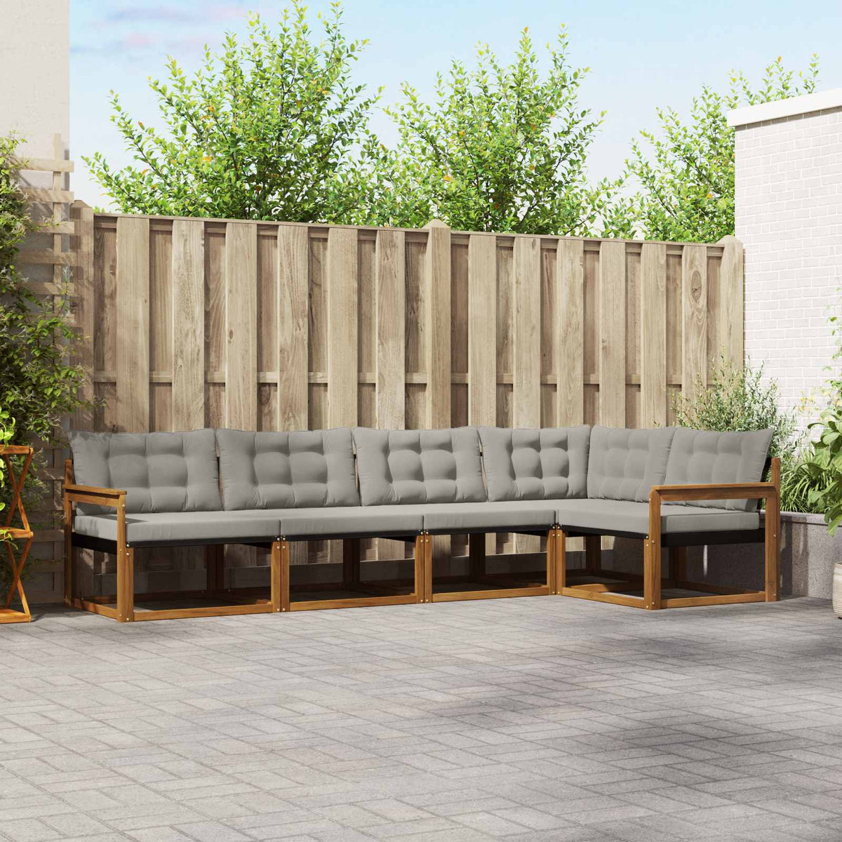 Buiten bankenset met kussen 5 pcs Natuurlijk en Lichtgrijs is nu te koop bij PeponiXL, paradijselijk wonen!