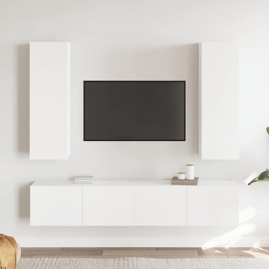 4-delige Tv-meubelset bewerkt hout wit is nu te koop bij PeponiXL, paradijselijk wonen!