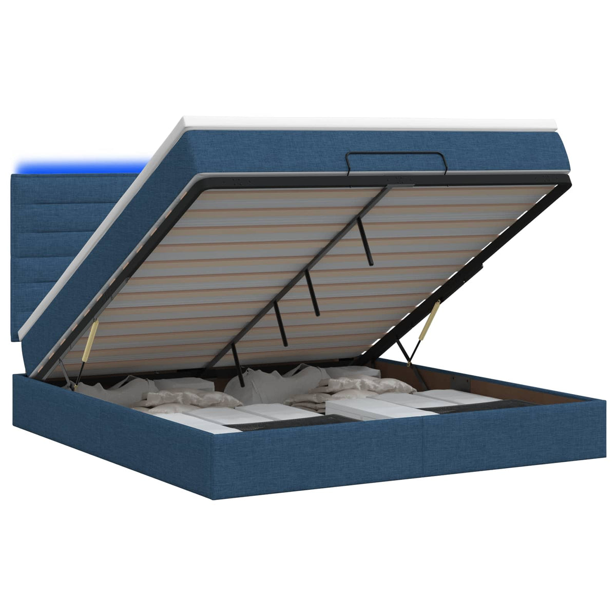 Ottoman Bed met Matrassen en LED Blauw 180 x 200 cm Stof is nu te koop bij PeponiXL, paradijselijk wonen!