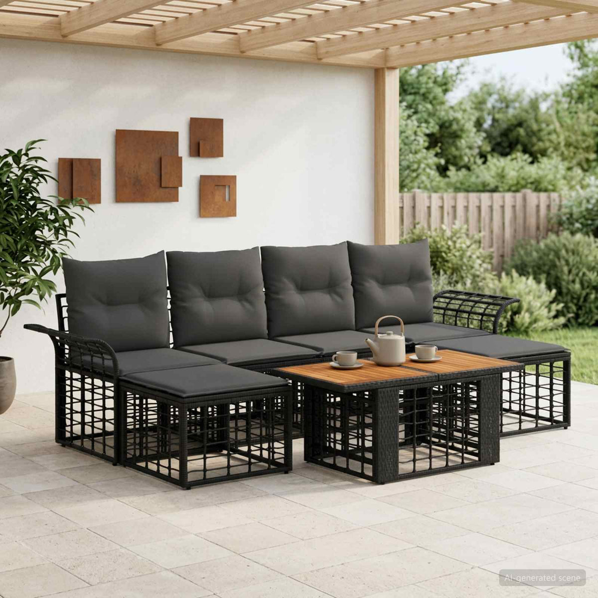 Tuinbankenset 7 st Zwart en Donkergrijs poly rattan is nu te koop bij PeponiXL, paradijselijk wonen!