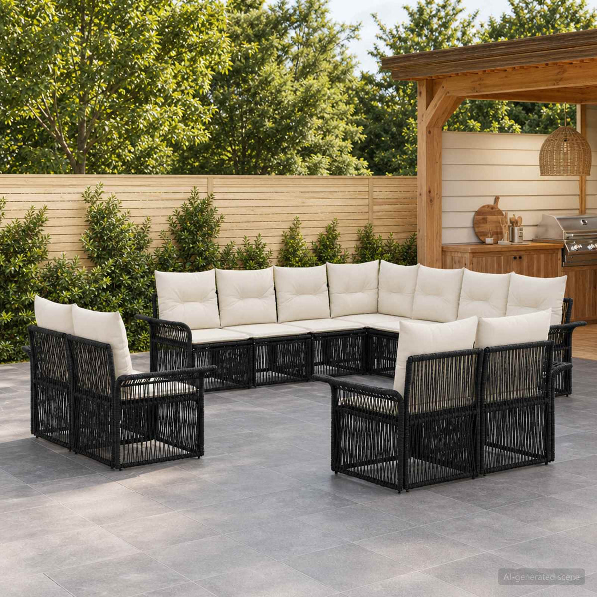 Tuinbankenset 11 pcs Zwart en Cream Wit poly rattan is nu te koop bij PeponiXL, paradijselijk wonen!