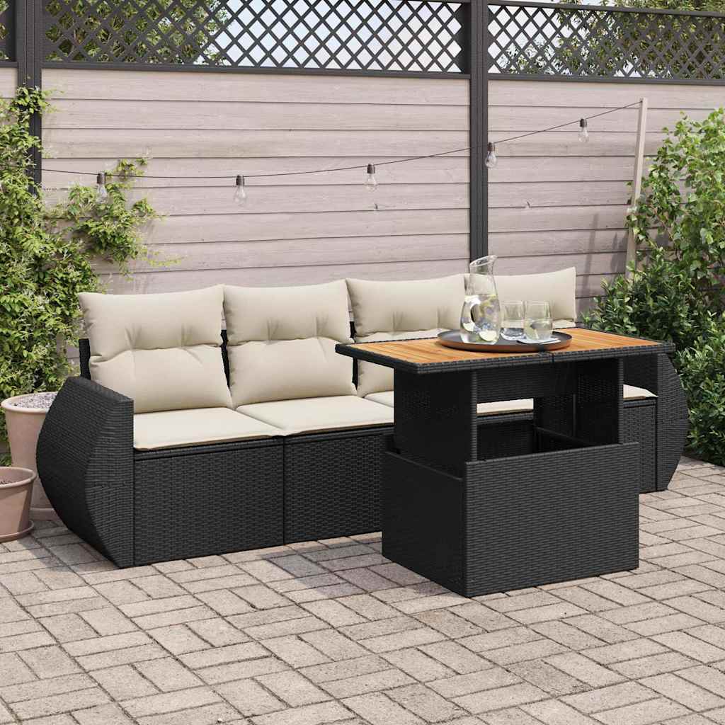 5-delige Loungeset met kussens poly rattan zwart is nu te koop bij PeponiXL, paradijselijk wonen!