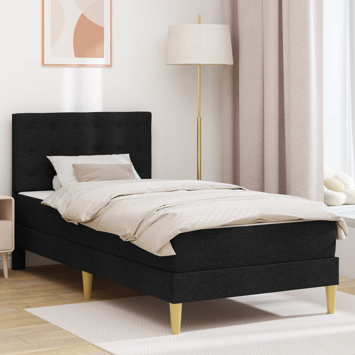 Bedframe met matras met hoofdeinde Zwart 100 x 200 cm Stof is nu te koop bij PeponiXL, paradijselijk wonen!