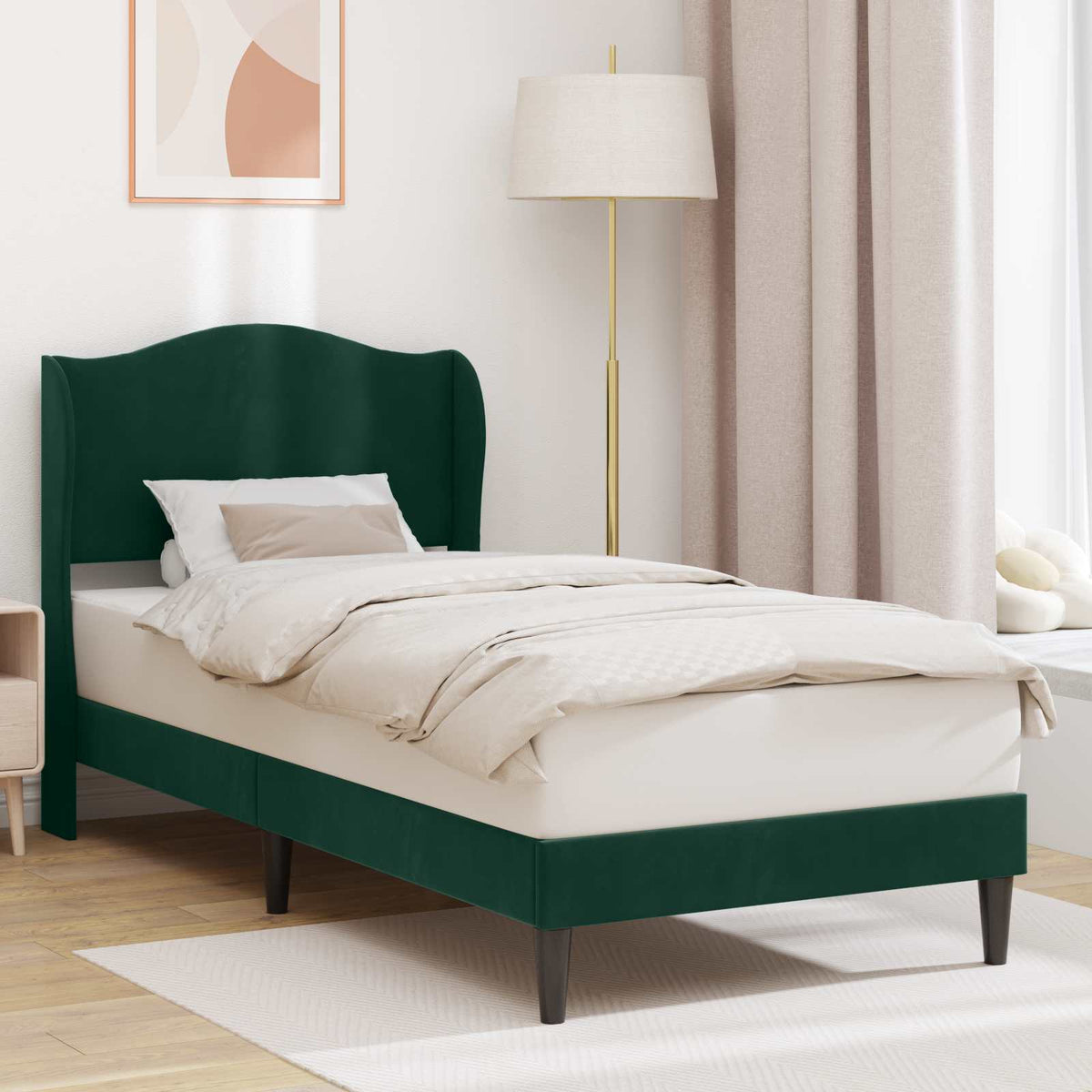 Bedframe met hoofdeinde Donkergroen 90 x 190 cm Fluweel is nu te koop bij PeponiXL, paradijselijk wonen!