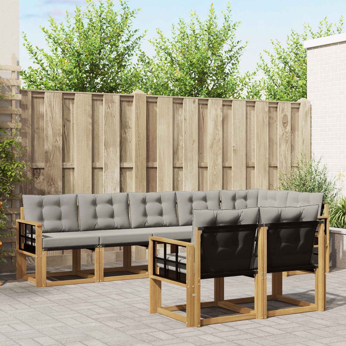 Buiten bankenset met kussen 8 pcs Wit en Lichtgrijs is nu te koop bij PeponiXL, paradijselijk wonen!