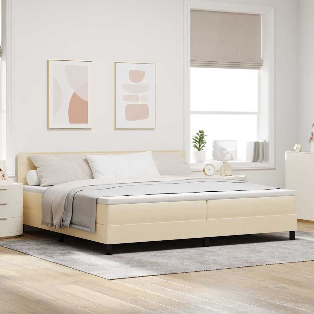 Boxspring bed met matras met LED Crème 200 x 200 cm Stof is nu te koop bij PeponiXL, paradijselijk wonen!
