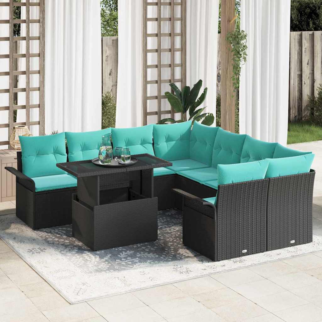 Tuin Sofa Set met kussen met opslag 9 pcs Zwart Poly Rattan is nu te koop bij PeponiXL, paradijselijk wonen!