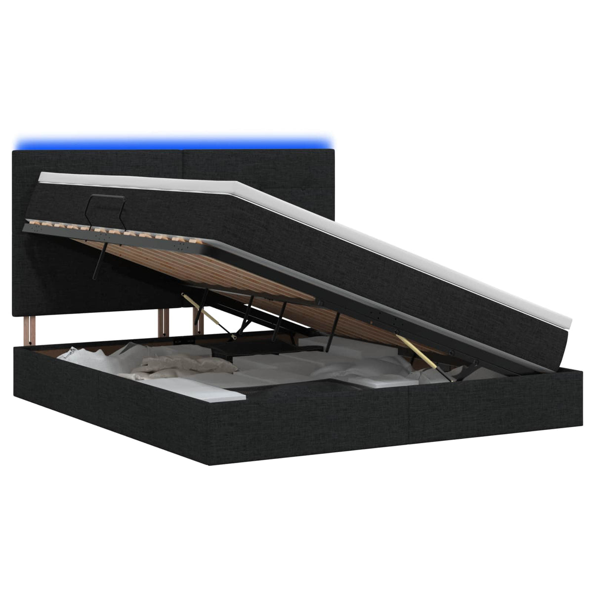 LED Opslagbed met Matras Zwart 160 x 200 cm Stof is nu te koop bij PeponiXL, paradijselijk wonen!