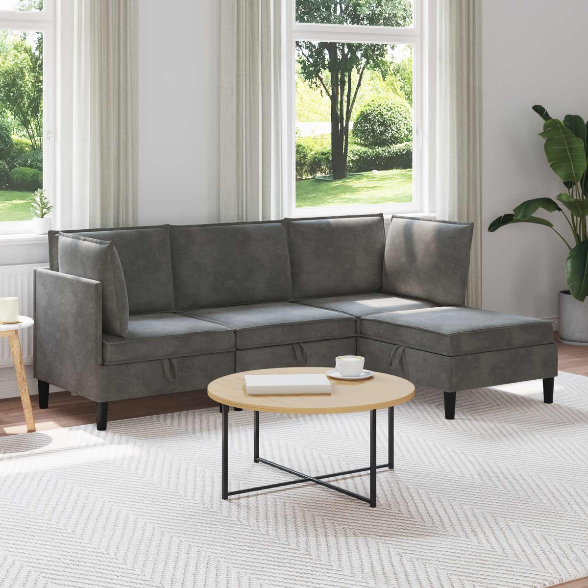 Woonkamer Meubelset met kussen 4 pcs Donkergrijs Fluweel is nu te koop bij PeponiXL, paradijselijk wonen!