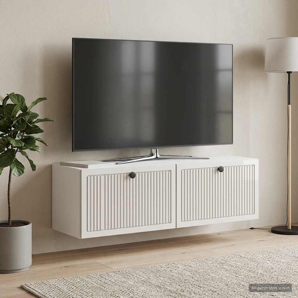Wandbeugel TV-kast Hoogglans Wit 98 x 31 x 30 cm Bewerkt hout is nu te koop bij PeponiXL, paradijselijk wonen!