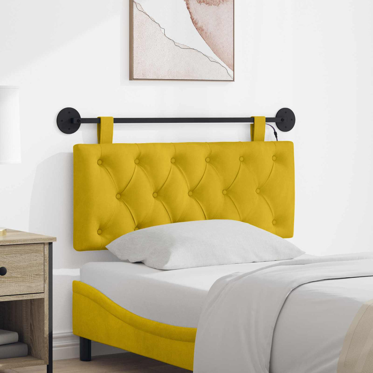 Hangend hoofdbord Met LED-verlichting Geel Fluweel is nu te koop bij PeponiXL, paradijselijk wonen!