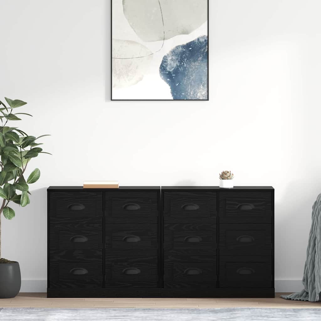Dressoirs 2 pcs Zwart Eiken 70 x 35,5 x 67,5 cm Bewerkt hout is nu te koop bij PeponiXL, paradijselijk wonen!