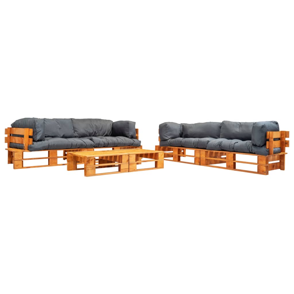 6-delige Loungeset pallet met grijze kussens hout is nu te koop bij PeponiXL, paradijselijk wonen!