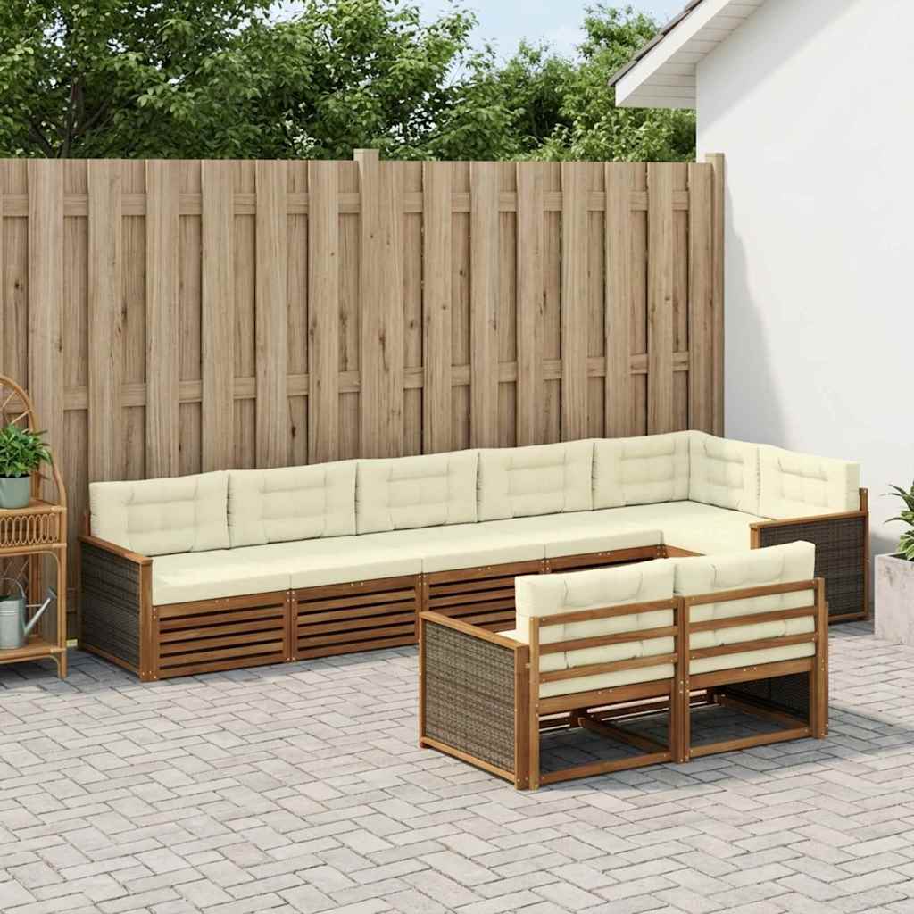 Buiten bankenset met kussen 8 pcs Natuurlijk en Crème is nu te koop bij PeponiXL, paradijselijk wonen!