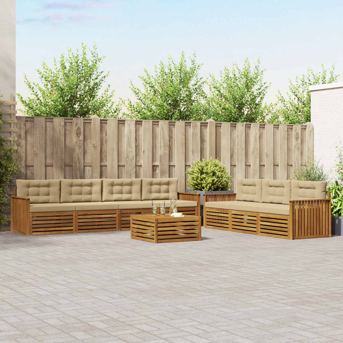 Buiten bankenset met kussen 8 pcs Natuurlijk en Beige is nu te koop bij PeponiXL, paradijselijk wonen!