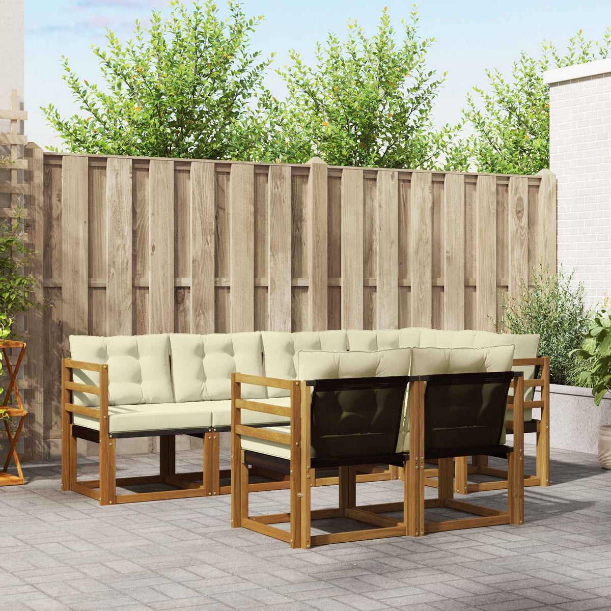 Buiten bankenset met kussen 7 pcs Natuurlijk en Crème is nu te koop bij PeponiXL, paradijselijk wonen!