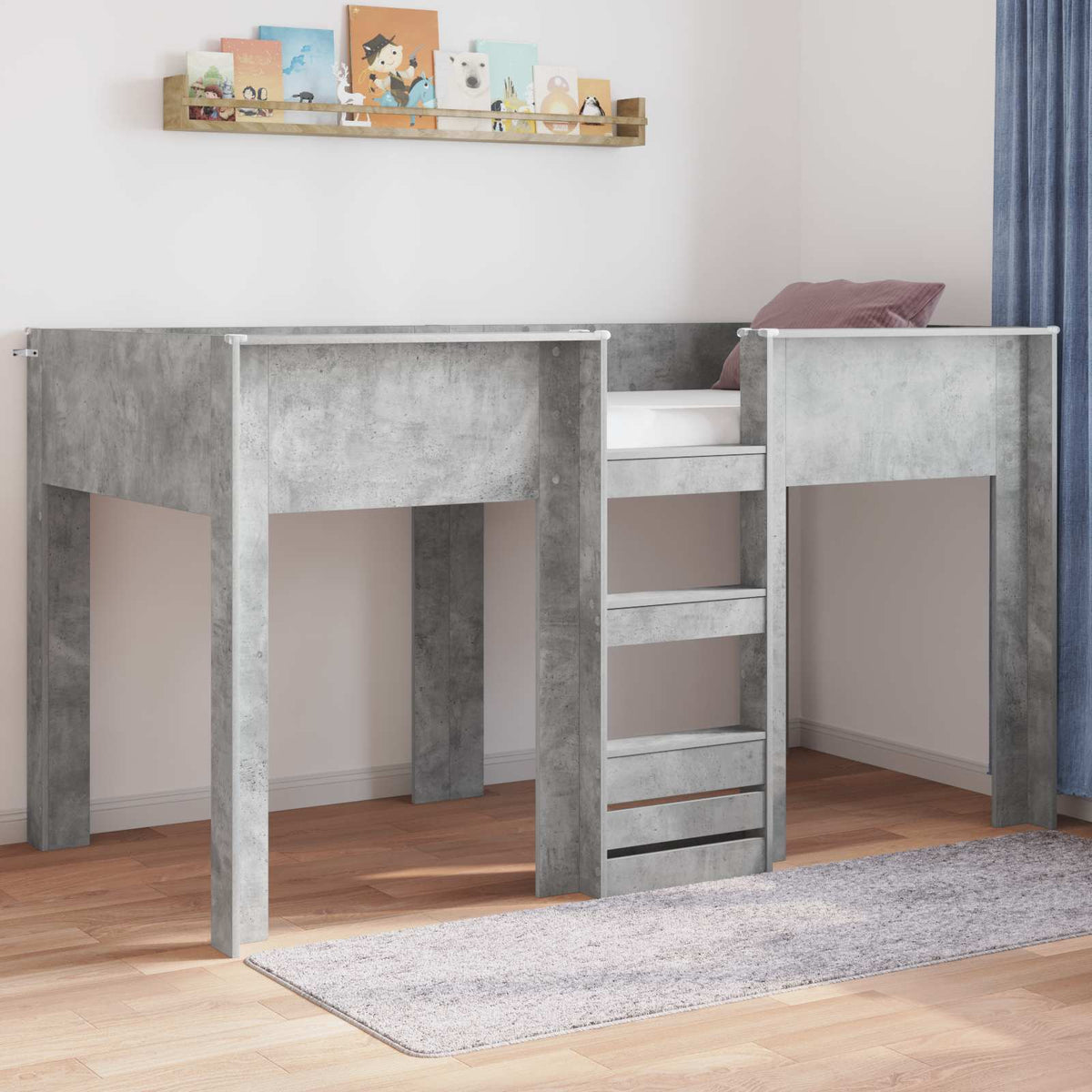 Bunk Bed voor Kinderen Beton Grijs 80 x 200 cm Bewerkt hout is nu te koop bij PeponiXL, paradijselijk wonen!