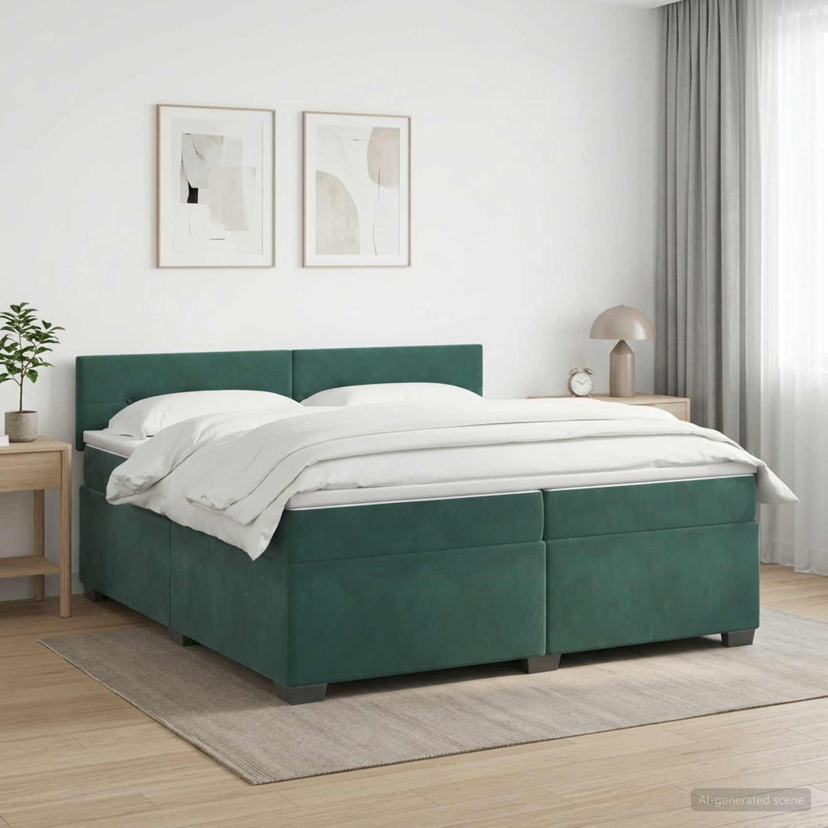 Boxspring Bed met Matras en LED Donkergroen 200 x 200 cm is nu te koop bij PeponiXL, paradijselijk wonen!