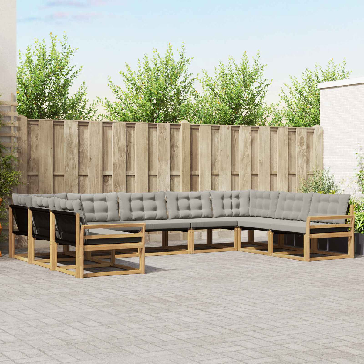 Buiten bankenset met kussen 9 pcs Wit en Lichtgrijs is nu te koop bij PeponiXL, paradijselijk wonen!