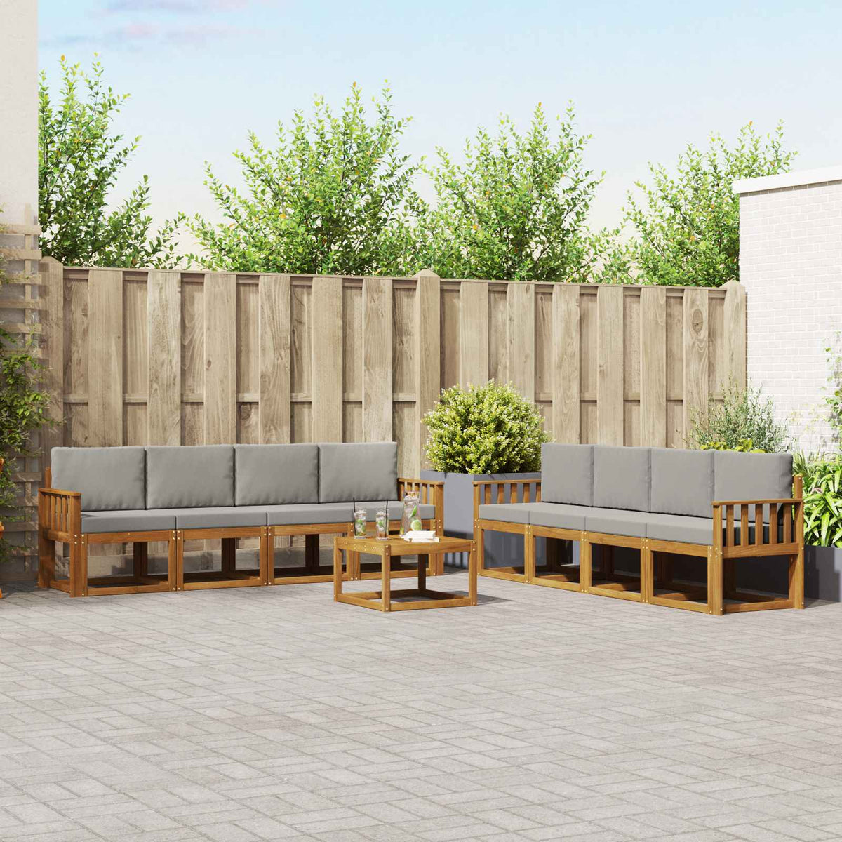 Buiten bankenset met kussen 9 pcs Natuurlijk en Lichtgrijs is nu te koop bij PeponiXL, paradijselijk wonen!
