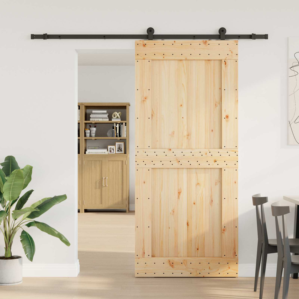 Schuifdeur NARVIK Naturel en Zwart 100 x 210 cm (213,5 cm) is nu te koop bij PeponiXL, paradijselijk wonen!