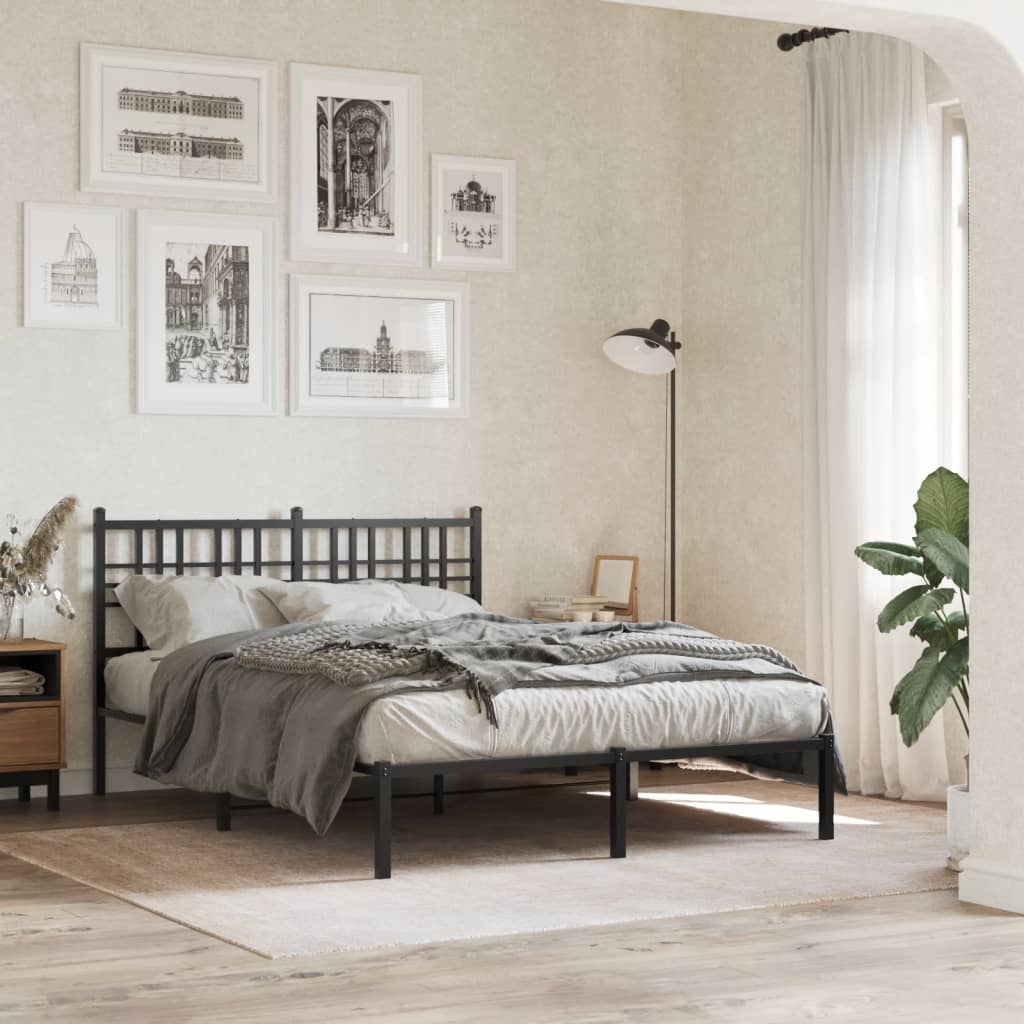 Bedframe met hoofdbord metaal zwart 140x190 cm is nu te koop bij PeponiXL, paradijselijk wonen!