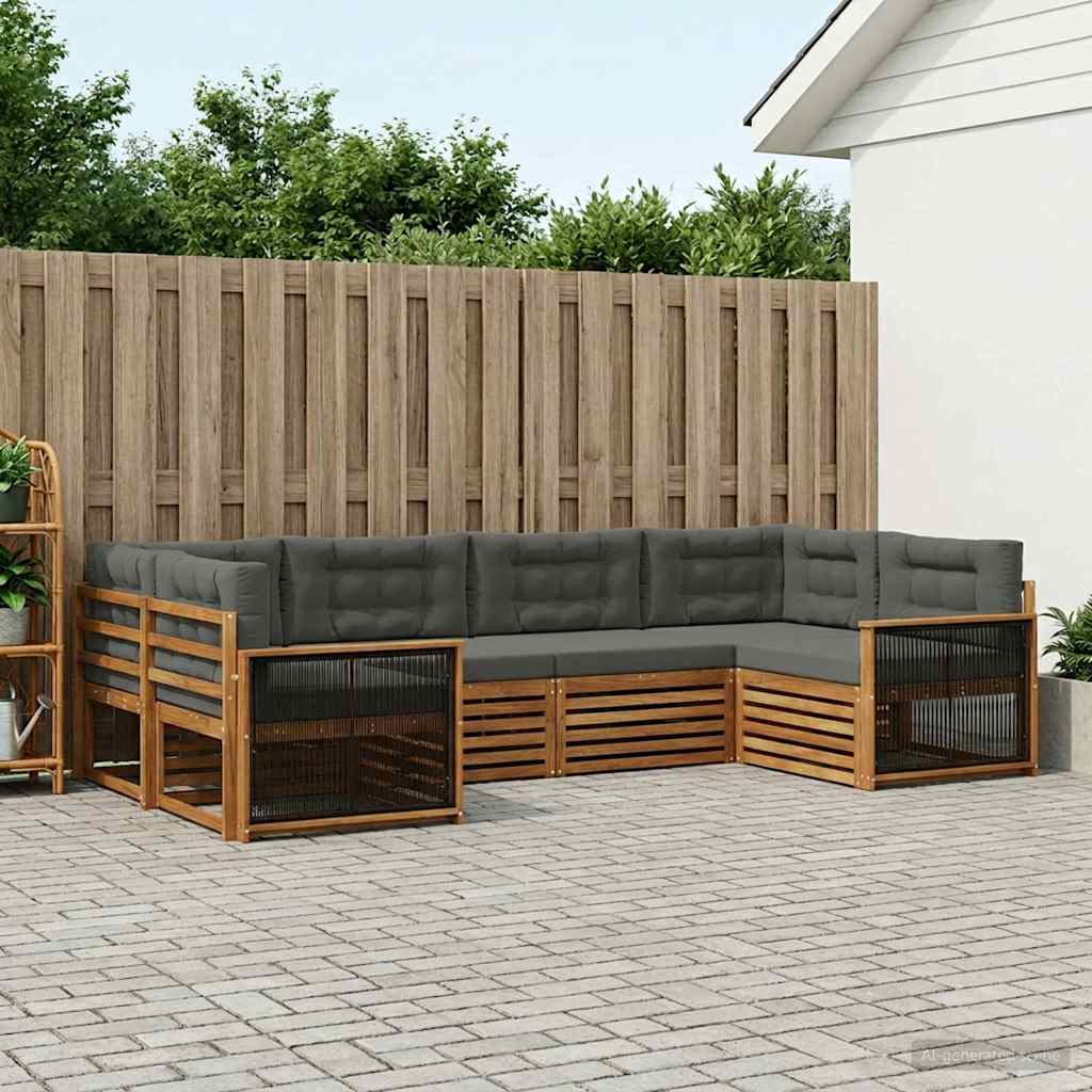 Buiten bankenset met kussen 6 pcs Natuurlijk en Antraciet is nu te koop bij PeponiXL, paradijselijk wonen!