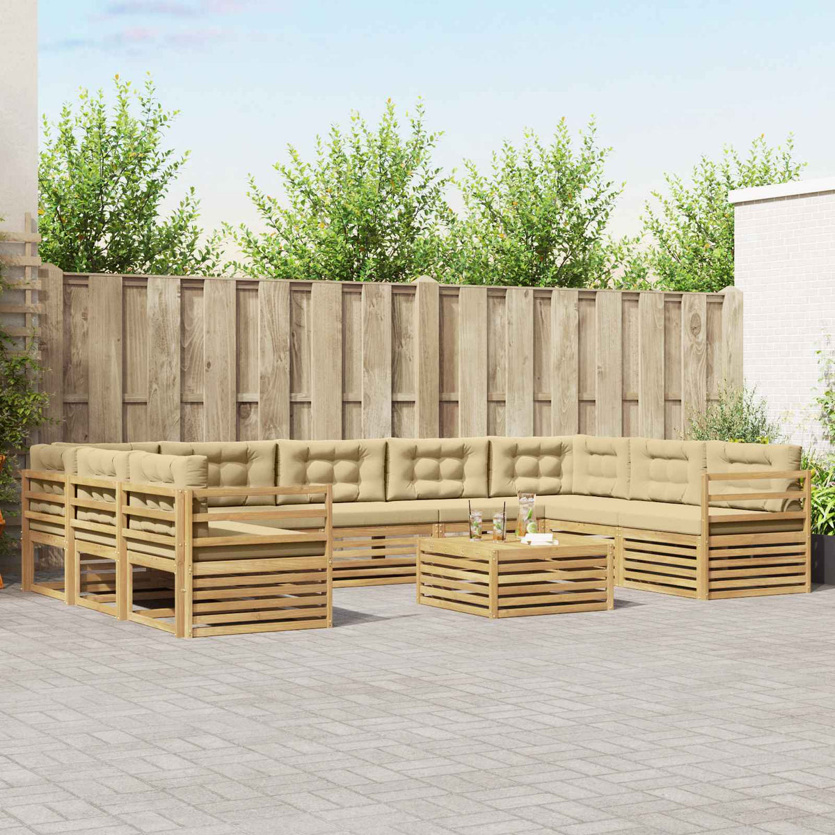 Buiten bankenset met kussen 10 pcs Wit en Beige Polyester is nu te koop bij PeponiXL, paradijselijk wonen!