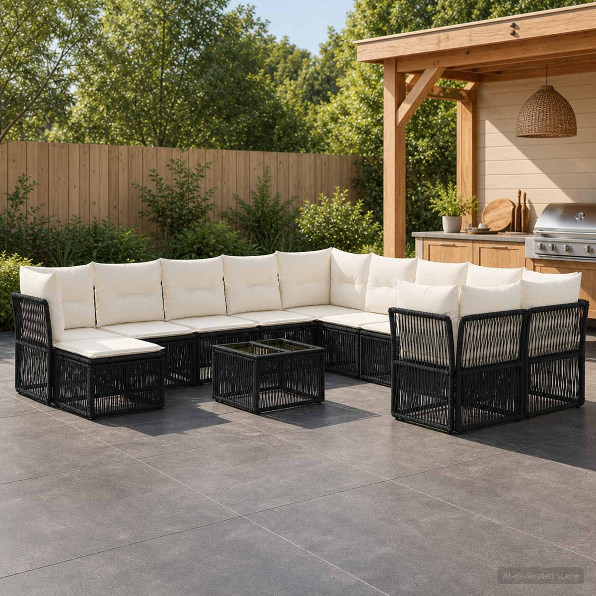 Tuinbankenset 12 pcs Zwart poly rattan is nu te koop bij PeponiXL, paradijselijk wonen!